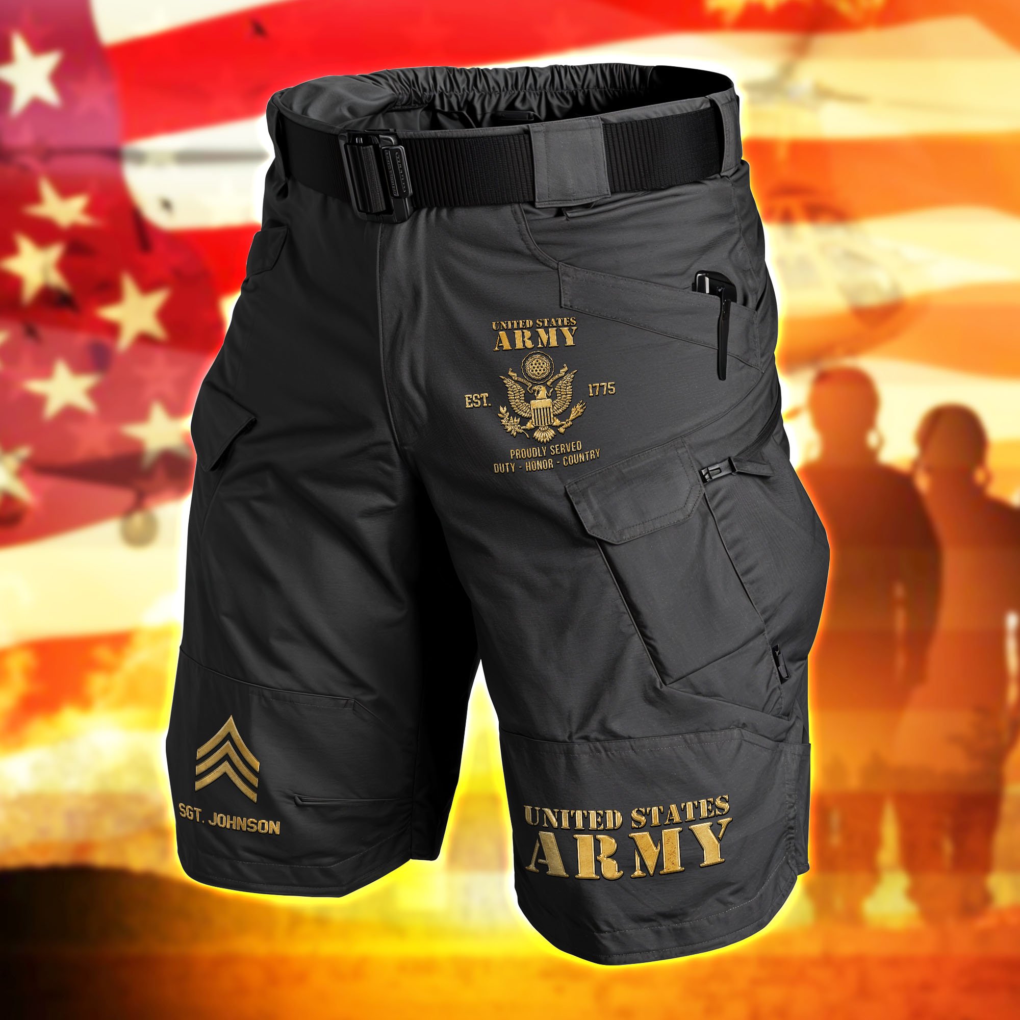 U.S. Army 2D Summer Men Cargo Short Personalized Your Name And Rank, US Military Shorts, US Military Gifts ETHY-59848